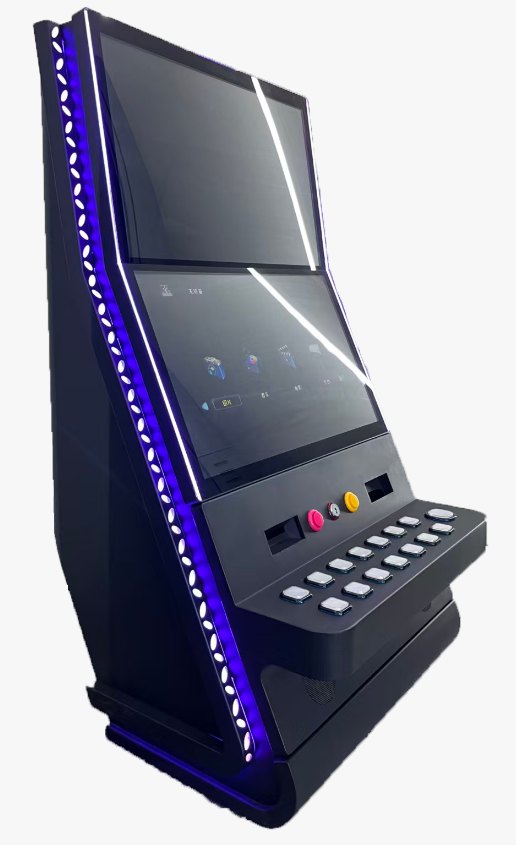 Dual-screen gaming cabinet with LED lighting